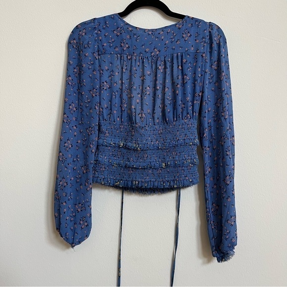 Free People Floral Lolita Smocked Top Shirred Neck Size XS - Picture 3 of 3